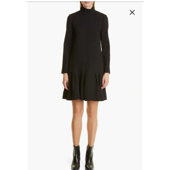 Lela Rose classy black long sleeve wool blend flounced hem tunic dress size 0 - Picture 1 of 16